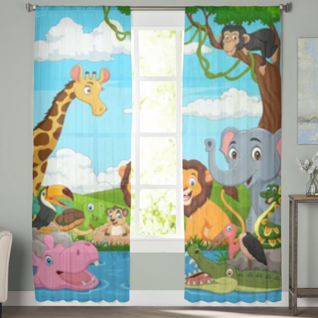Мультфильм Африканские дикие животные Прозрачные шторы на окна для гостиной спальни Современные вуаль Тюль Шторы Тканевые шторы для кухни