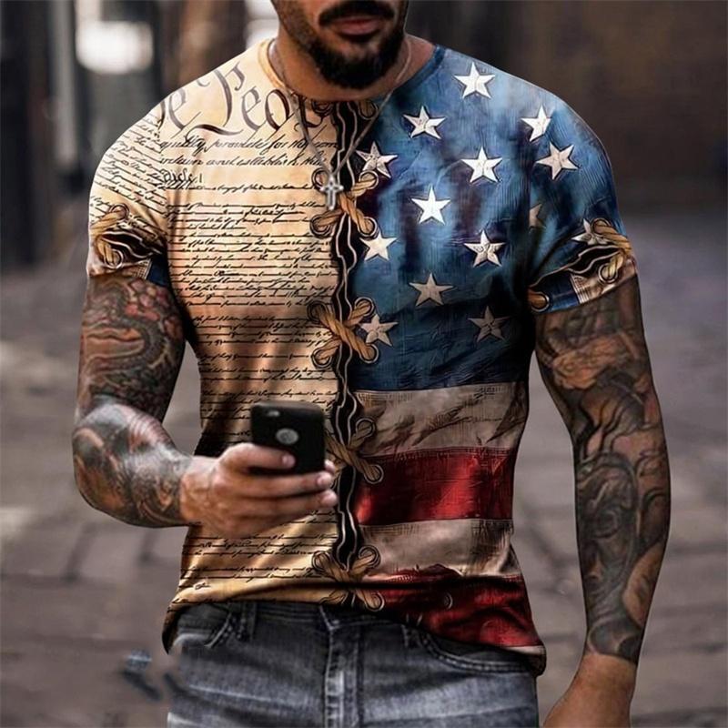 Jesus Christ Pattern T Shirt For Men American Flag 3D Printed Short Sleeve Tops Summer Casual Round Neck Loose Tee Shirts