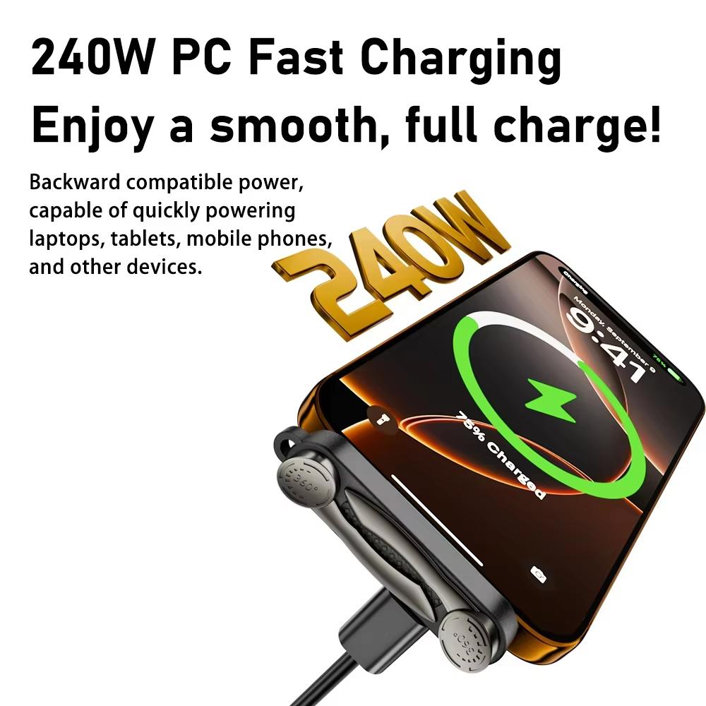 240 Вт Быстрая зарядка USB-C Адаптер 40 Гбит/с Высокоскоростная передача данных 8K 60 Гц Видеовывод Конвертер Складная подставка для телефона для iPhone