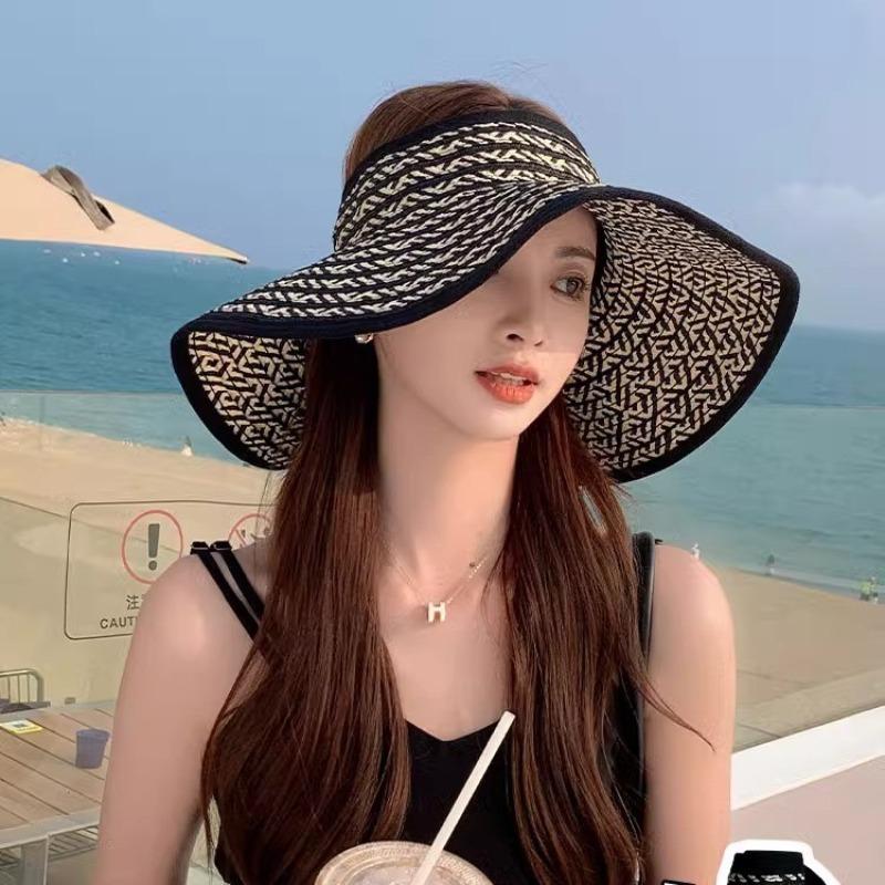 Шляпа-козырек женская летняя новая с широкими полями, складная, дорожная, солнцезащитная, с открытым верхом, соломенная шляпа от ультрафиолета