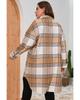 Azura Exchange Khaki Plus Size Plaid Chest Pockets Long Shacket