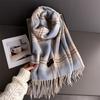 Korean High-End Autumn And Winter Plaid Warm Scarf Women'S Shawl Versatile Commuter Fringed Fine Sand Imitation Cashmere Scarf
