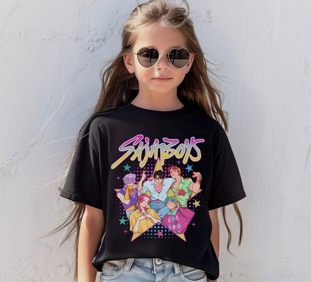 Детская футболка Kpop Demon Hunters с коротким рукавом Saja Футболка для мальчиков Милая Модная Футболка для мальчиков и девочек