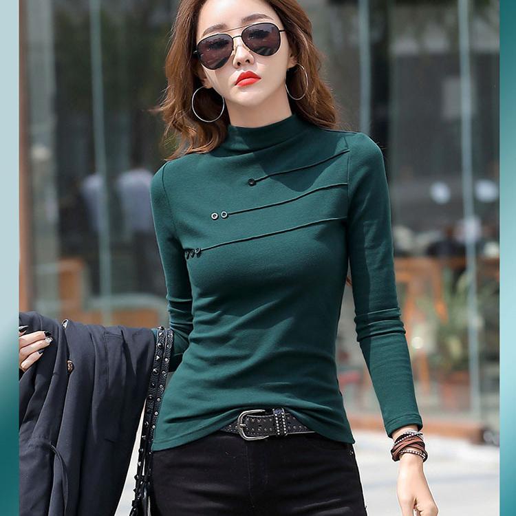 Женская одежда, осенне-зимняя рубашка с бархатным низом, приталенный теплый топ, женские однотонные модные топы с длинными рукавами