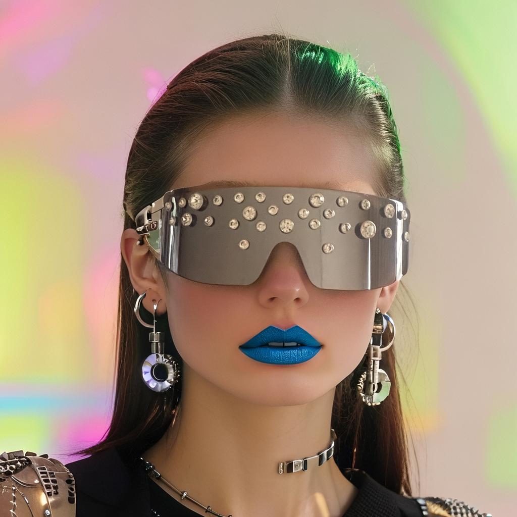 Future Tech Punk One-Piece Shiny Rhinestone Sunglasses Fashion Show Bar Stage Performance Party Style Music