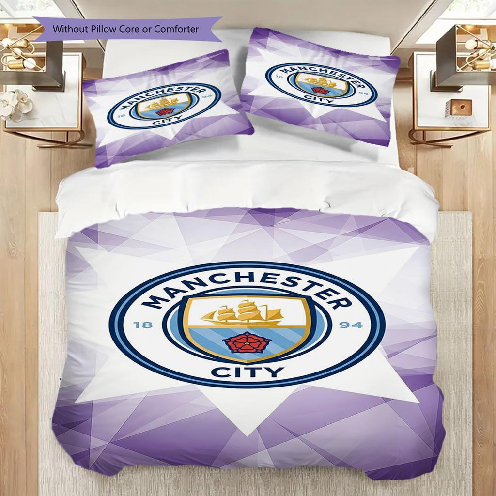 Manchester City Glory Three-piece set (1 * duvet cover + 2 * pillowcase, without core) 2DFlat Duvet cover and pillowcase Christmas birthday gift
