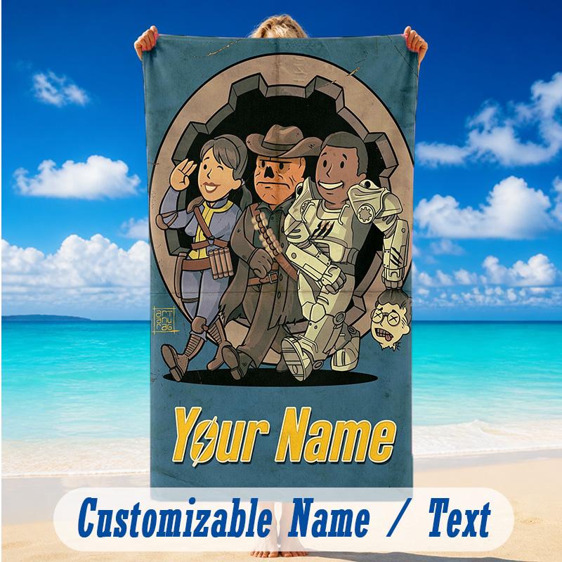 Beach Towel Custom Name Text, Quick Dry Large Towel For Beach HomeFallout Vault Boy