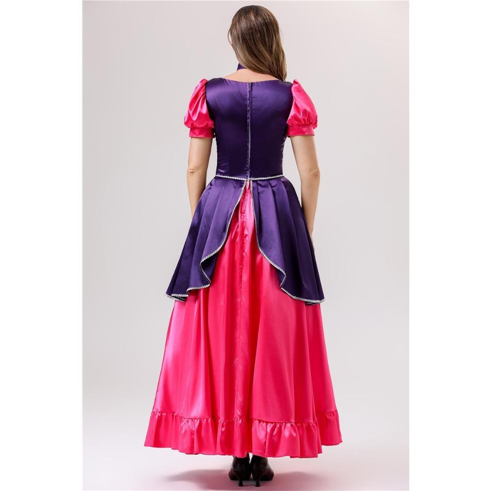 Women Princess Costume Puff Sleeve Square Neck Long Dress with Bow Headband for Halloween Party Cosplay