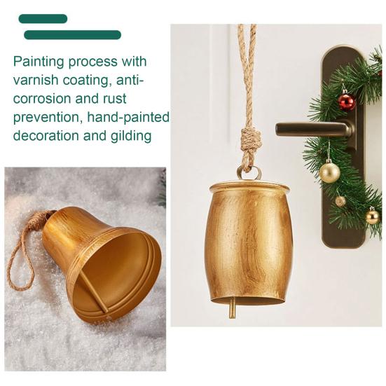 Rustic Bell Christmas Ornament Vintage Metal Decorative Bell Large Hanging Cow Bell Decoration for Mantel Table Centerpiece Winter Tree Garland Decor