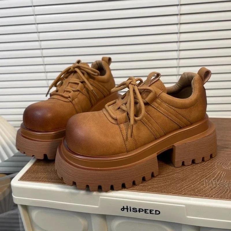 Platform Women Leather Shoes Flats Fashion Sneakers Woman 2024 Trend Autumn New Loafers Shoes Walking Cozy Lace Up Mujer Zapatos