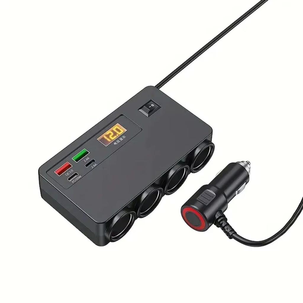 Разветвитель прикуривателя 12В/24В 4-портовый с цифровым дисплеем USB-зарядное устройство