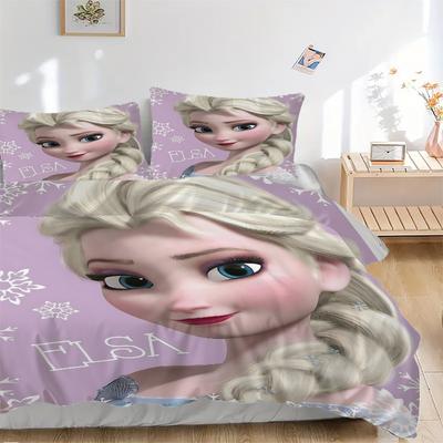 Elsa'S Winter Fantasy Print 3Pcs Bedding Setduvet Cover With 2 Bedropillowcase Home Birthday Gift