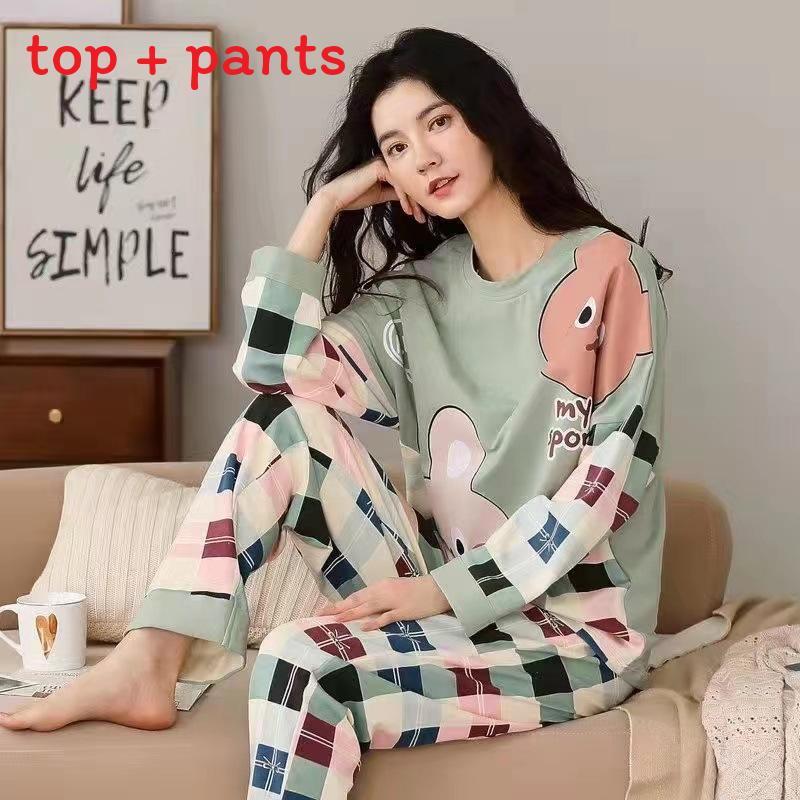 Cute Cartoon Long Sleeve Pajama Set Polyester Lounge Wear For Teen Girls