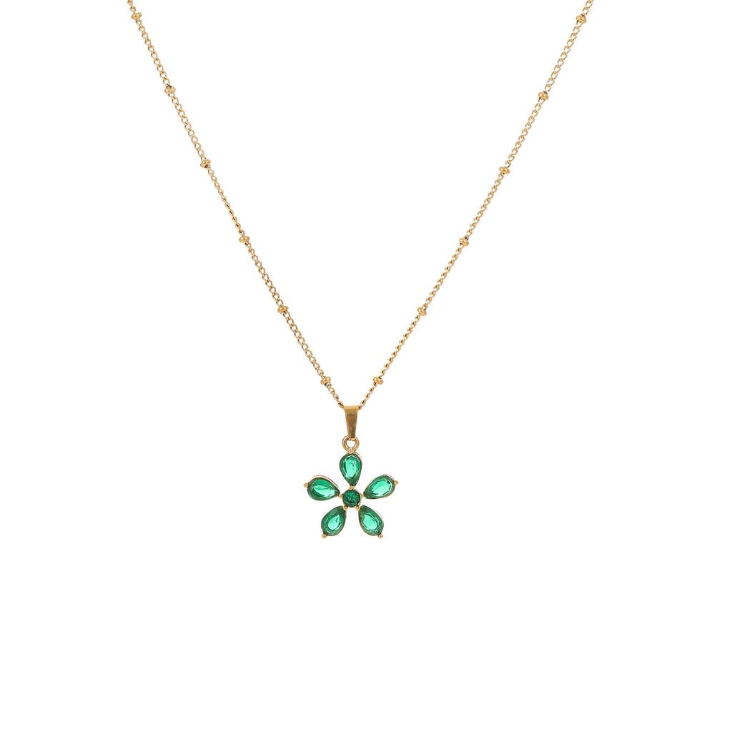 GEMCHIC Women's Layered Zircon Flower Pendant Necklace 18K Gold Plated Stainless Steel Choker for Party Daily Wear