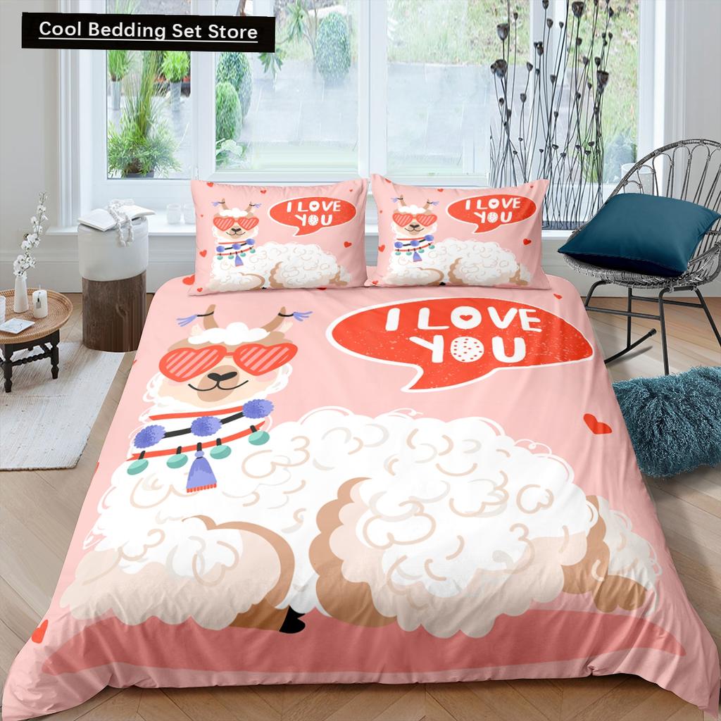 Пододеяльник из альпаки размера King Queen Kawaii Farm Animals комплект постельного белья для детей с рисунком ламы из альпаки 2/3 шт. полиэстеровый пододеяльник