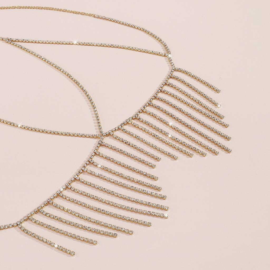 Exaggerated Beach Bikini Sexy Body Chain Fashionable Metal Tassel Diamond Temperament Chest Chain