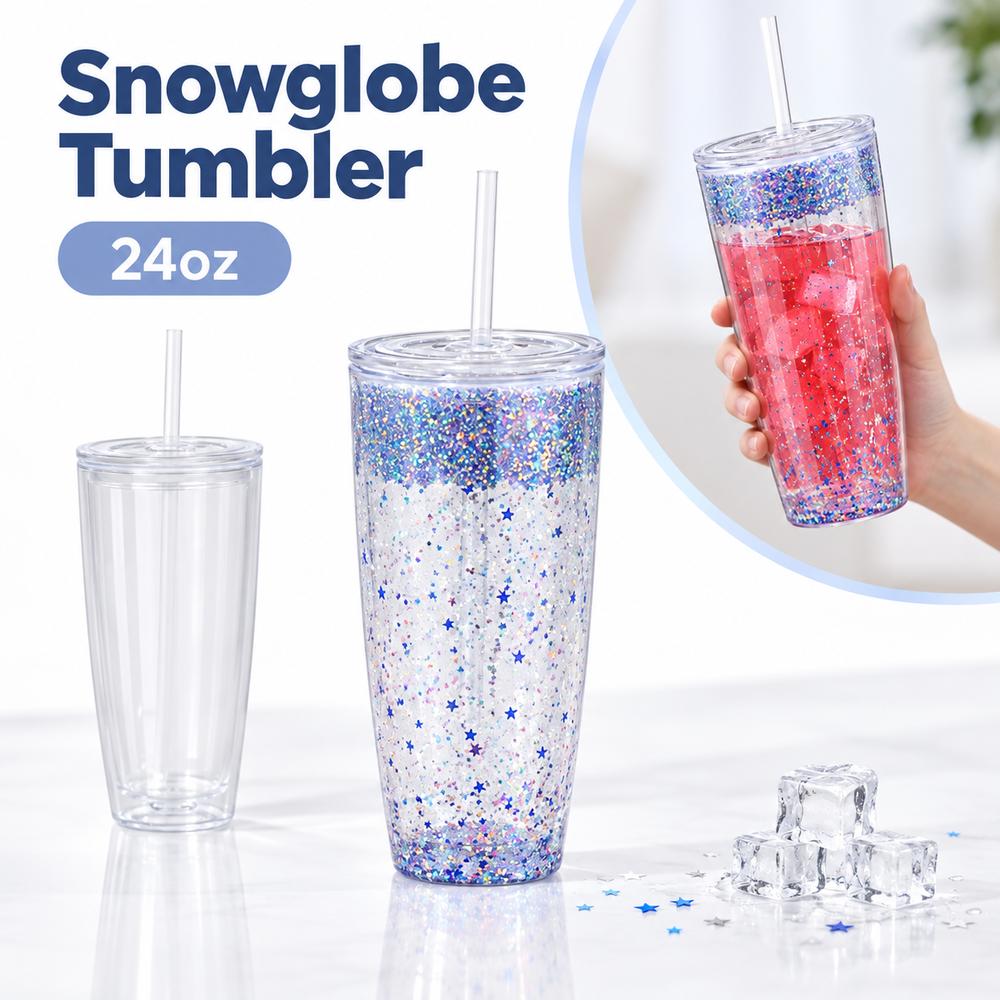 1Pcs 24oz Capacity Snowglobe Tumbler Plastic Pre-Drilled Hole Cup for DIY Glitter Crafts