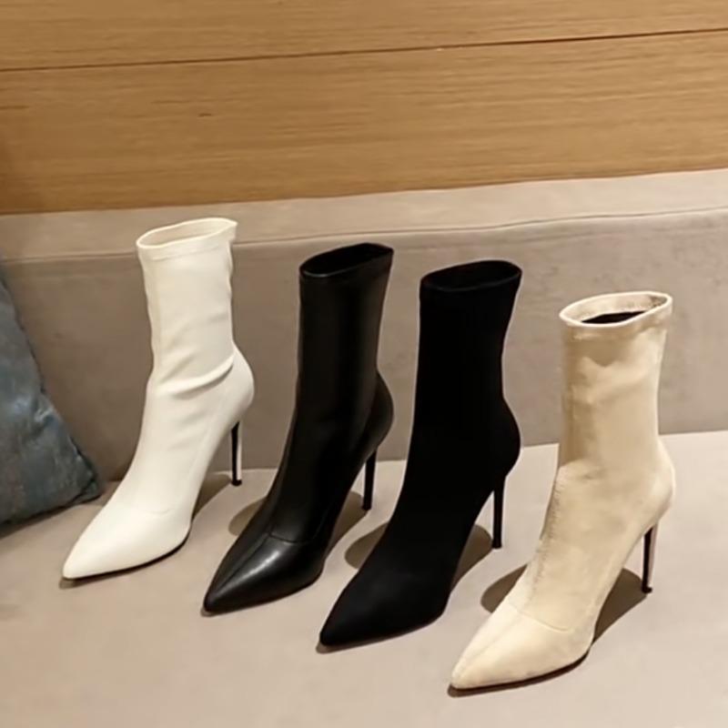 Fashion Autumn Winter Pointed Toe Women Ankle Boots 2025 New Fashion Zipper Shoes Thin High Heel Women's Morder Short Booties D219