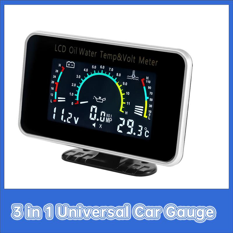 3-in-1 Car LCD Meter Digital Oil Pressure Voltage Water Temperature Gauge Universal Instrument 9-36V for Car Truck SUV RV