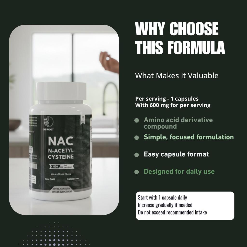 HEROOT NAC 600 mg 60 Capsules | N-Acetyl Cysteine Supplement | Vegetarian Capsules