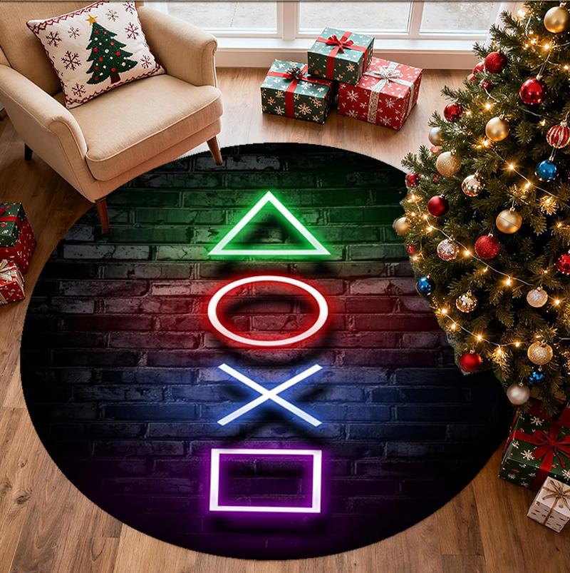 Game on Pattern Round Rug, Indoor/Outdoor Mat, for Picnic, Gameroom, Bedroom, Office, Living Room, Home Decor Carpet, Birthday Gift
