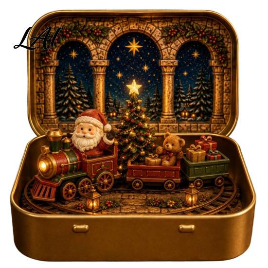 Christmas Mantelpiece A Tin Set in Ornament Mini Box, Pocket Size Holiday Scene Desktop
