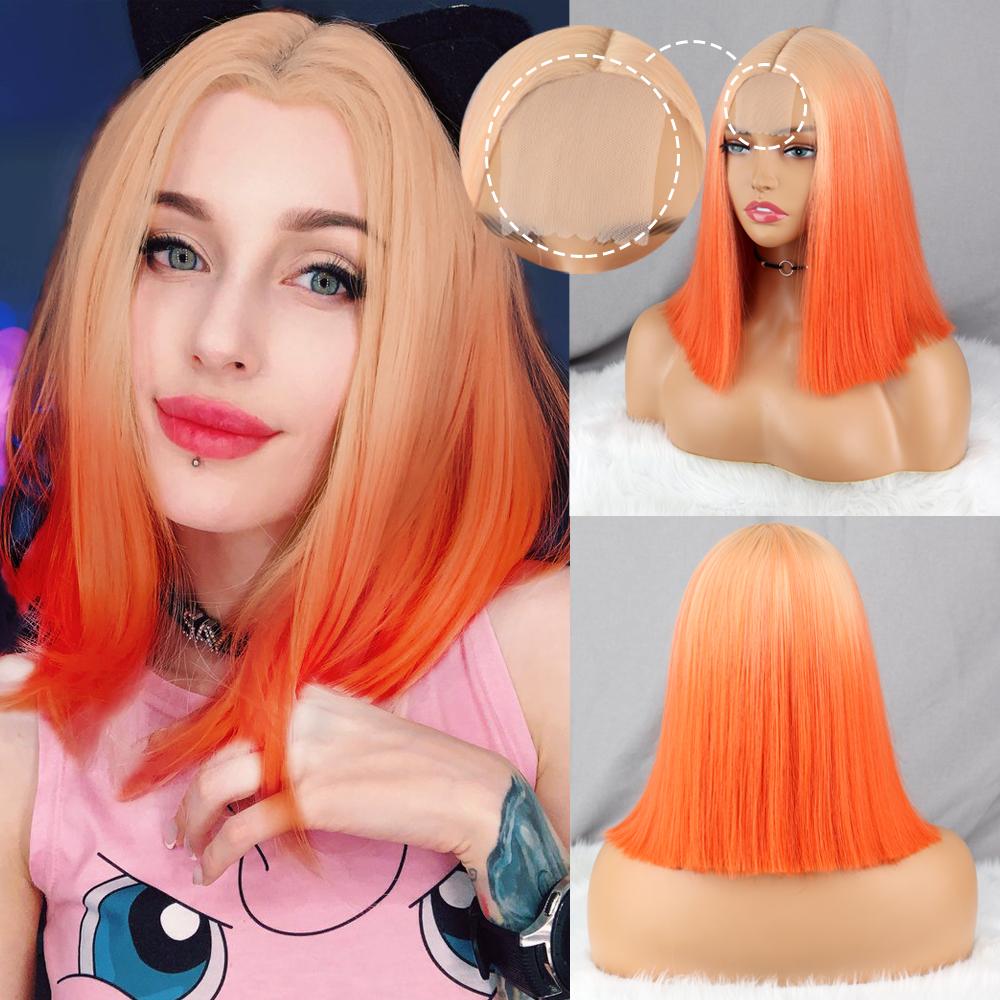 MISS WIG Женская мода короткий прямой парик боб без челки до плеч синтетическое волокно Ombre блондинка оранжевый парик