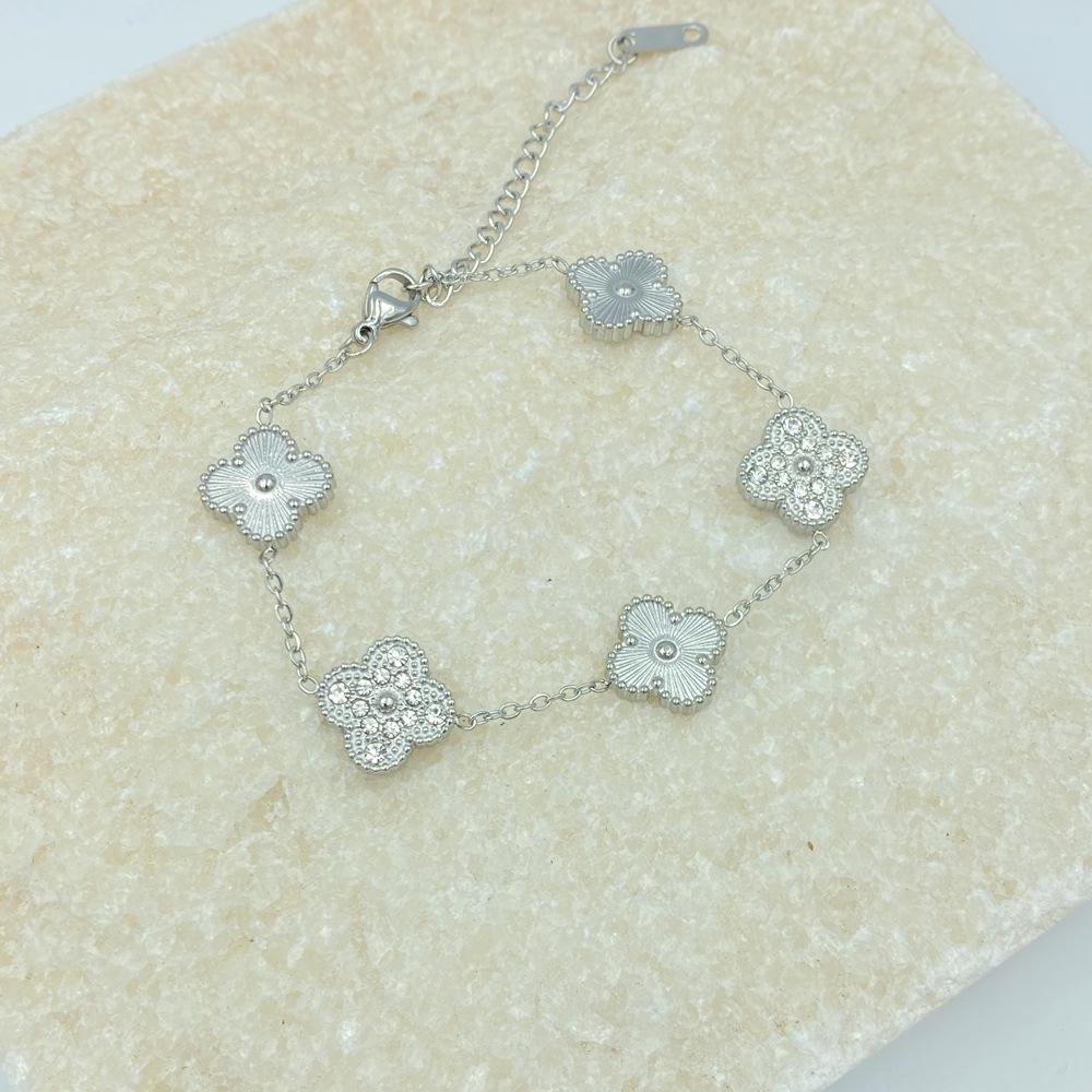 Браслет 'Четырехлистный клевер' 13 мм Титановая сталь Четырехлистный клевер Двусторонний браслет Не теряет цвет Браслет из титановой стали