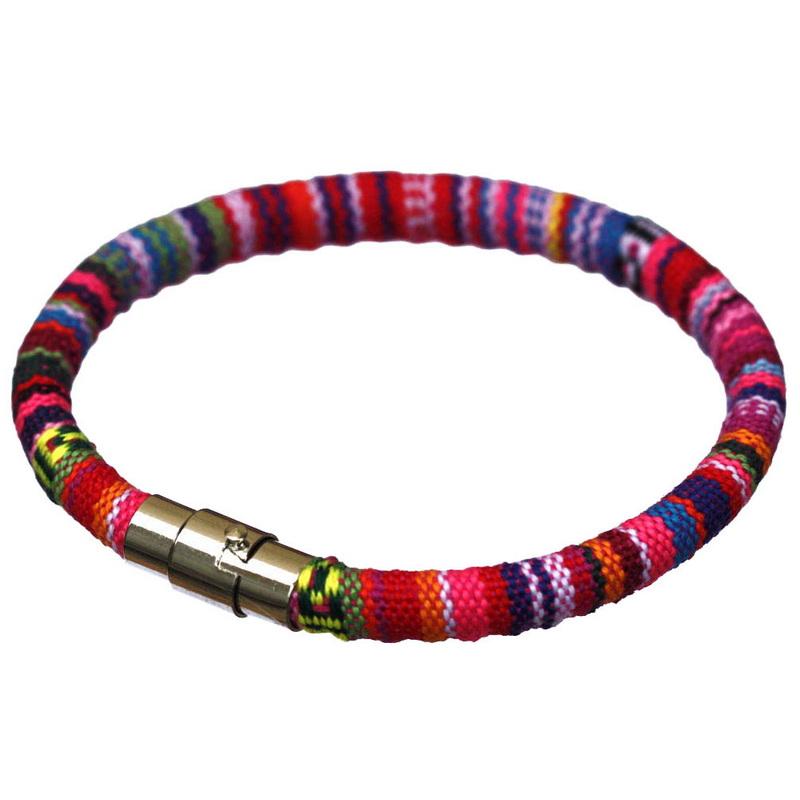 Браслет из нержавеющей стали с магнитной пряжкой, унисекс, в стиле бохо, плетеный хлопковый браслет-манжета ручной работы для мужчин и женщин, браслет на щиколотке для серфера, браслет, браслет