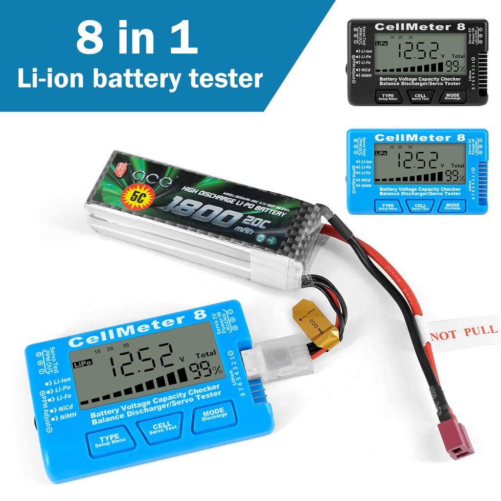 8-в-1 ЖК-тестер батареи с подсветкой для Li-ion, Lipo, LiFe, NiMH с измерением напряжения и проверкой емкости