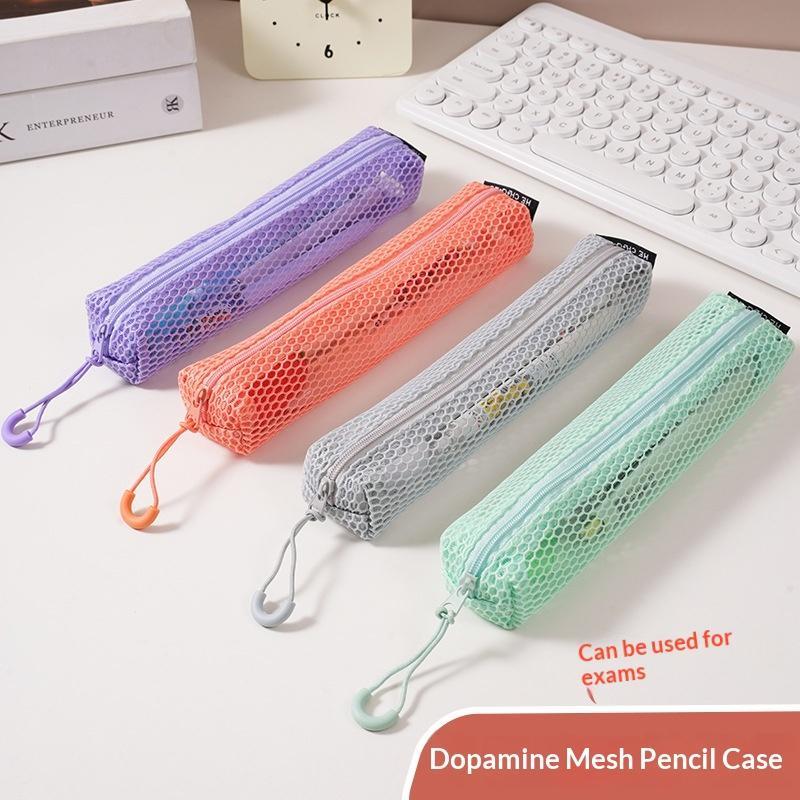 Durable Breathable Mesh Pencil Pouch See Through Design Smooth Zipper Hanging Hook for Kids Birthday Stationery Gifts