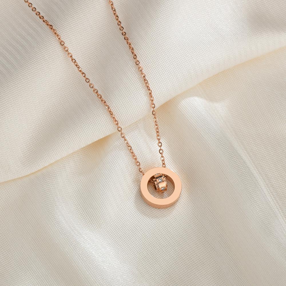 Модное новое ожерелье из титановой стали розового золота с римскими цифрами и круглым кулоном