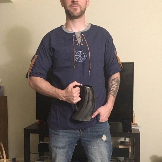 Мужская летняя дышащая льняная рубашка, повседневная рубашка викингов с длинным рукавом