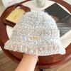 Winter retro color matching wool hat female face small dopamine sweet warm wool knitted face covering bucket basin hat