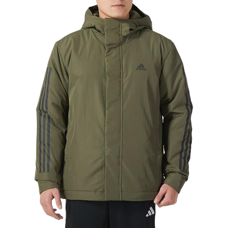adidas Теплая повседневная спортивная куртка с капюшоном для мужчин, верхняя одежда армейско-зеленого цвета IP2535