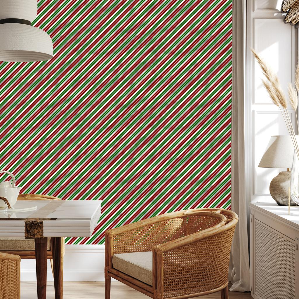 Christmas Stripes Wallpaper Red and Green for Living Room and Bedroom 50x1000