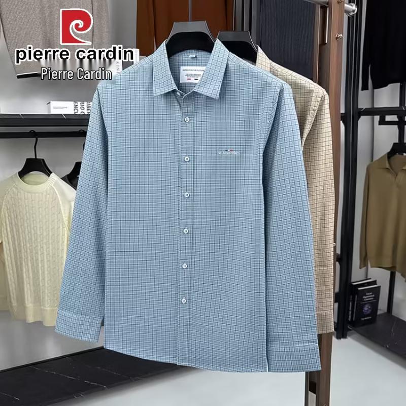 Pierre Cardin Мужская рубашка с длинным рукавом в мелкую клетку, 100% хлопок, весна 2026