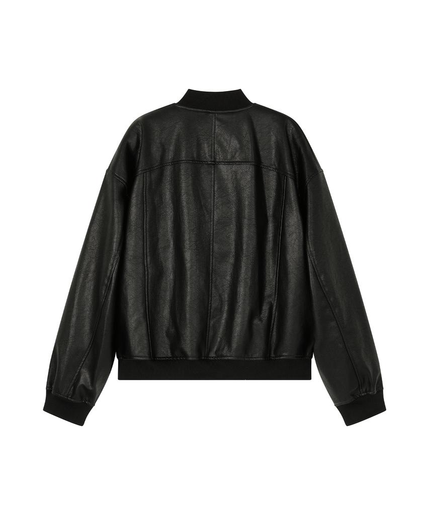 Midnlow Oversized Leather Blouson (Black)