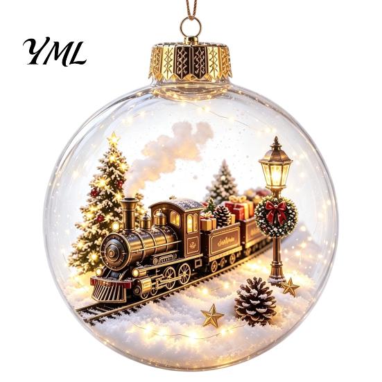Hanging Ornaments for Tree Lighted Christmas Ball Ornaments, 3D Miniature Scene with Warm LED Indoor Party Supplies Light, Clear Acrylic Bauble