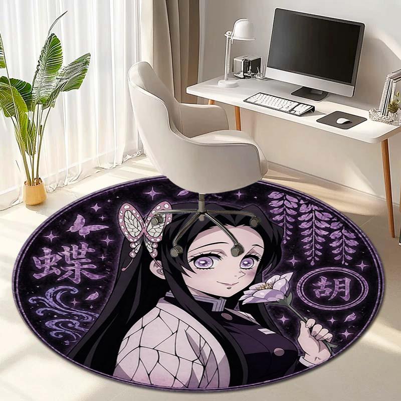 Classic Japanese-style cartoon Demon Slayer round rug, home soft decorative anti-slip yoga mat and chair mat, outdoor floor mat carpet K3