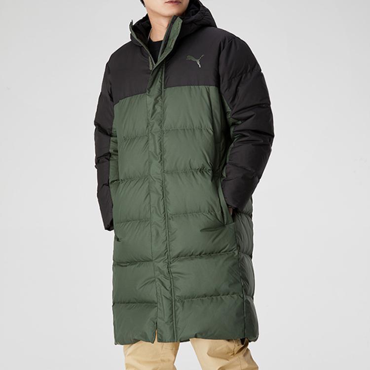 Puma Long Oversized Down Jacket With Logo Print And Hood Men Outerwear Dark-Green 585403-64