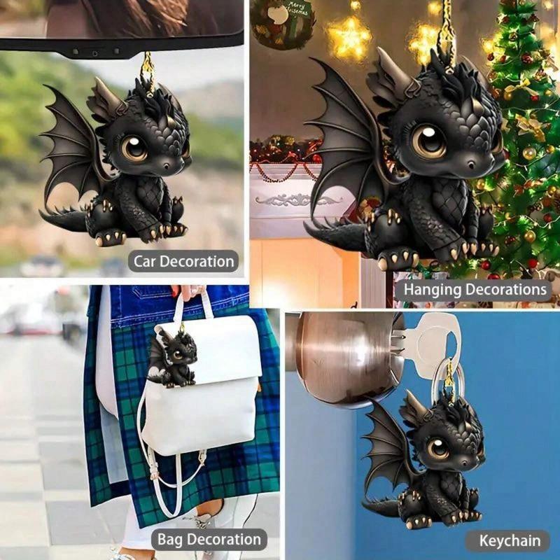 Акриловый декоративный кулон «Черный дракон», автомобильные аксессуары, украшение для внутреннего зеркала заднего вида, рождественская елка, 2D-плоский кулон, сумки и брелки