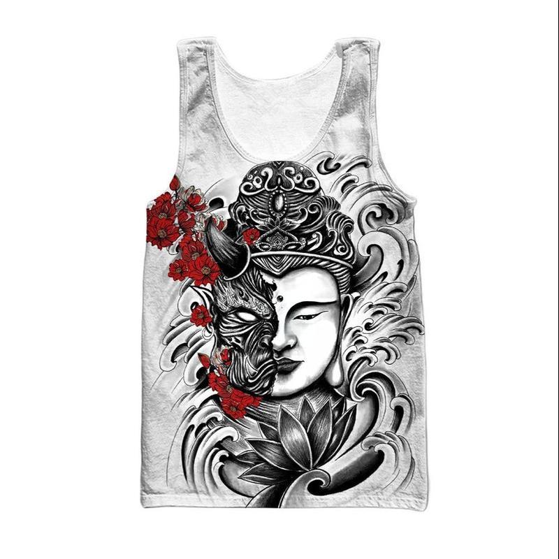 Самурайская броня, маска Они, тату-жилет, мужские майки с 3D принтом, Harajuku, модная рубашка без рукавов, унисекс, майка Harajuku