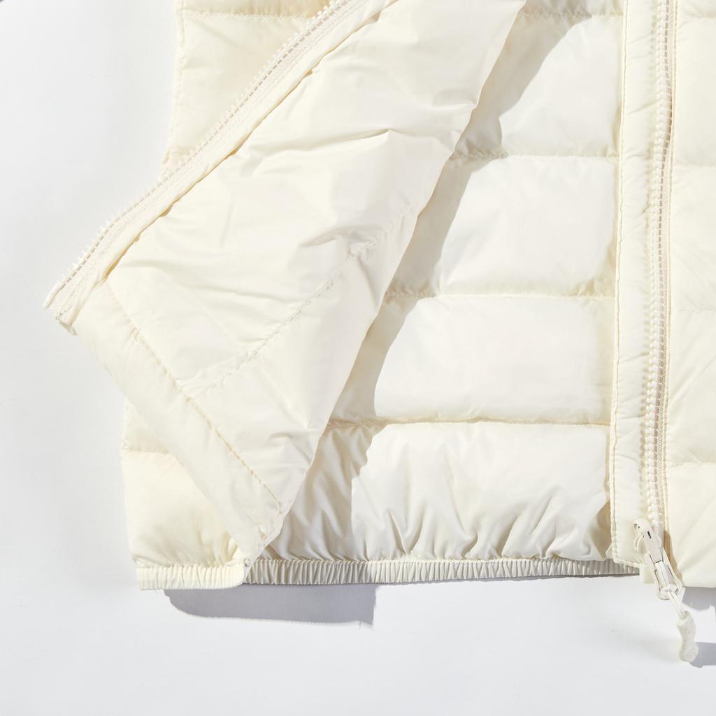 LiNing Fitness Series Solid Color Loose Stand Collar Zipper Down Jacket Women Outerwear Champagne-White AYMU112-1