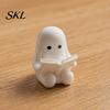Rounded Ghost Ornament 3D Printed Halloween Figurine, Cute Spooky Resin Statue, Funny Desktop Tray Decorative Figures Decor, Tabletop Centerpiece for
