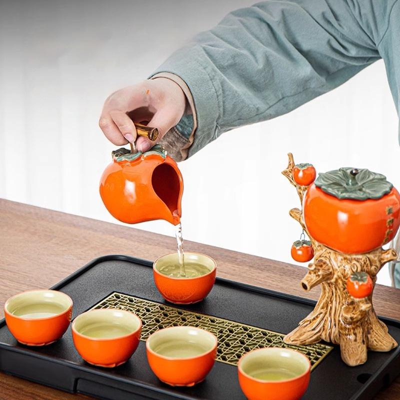 GIANXI Китайский чай Кунг-фу Чайный подарочный набор Керамический чайник Бытовая чайная чашка в форме хурмы Легкая роскошь Высококлассный подарок Чайник для заваривания чая