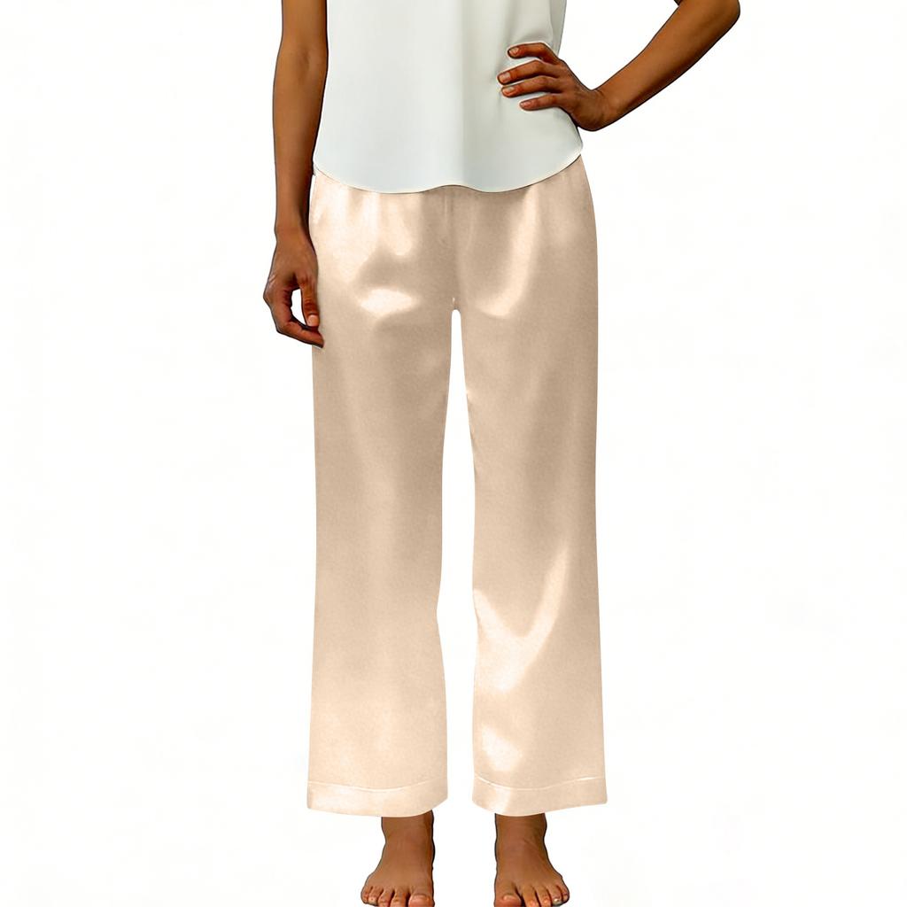 Women's Fashionable Color Elastic Waist Pocket Loose Straight Leg Casual Pants