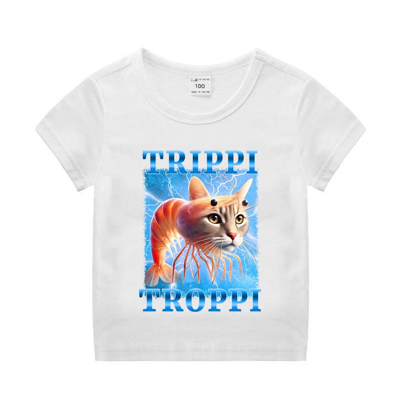 Итальянский Маразм Мальчик Девочка Хлопковая футболка Тунг Тунг Тунг Сахур Детская Летняя Одежда Смешной Мем Детские Топы с Коротким Рукавом Унисекс