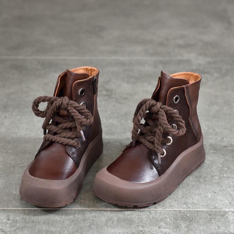 Johnature Ретро-ботинки из натуральной кожи, короткие, на шнуровке, на толстой подошве, плюшевые, теплые, хлопковые, женская обувь