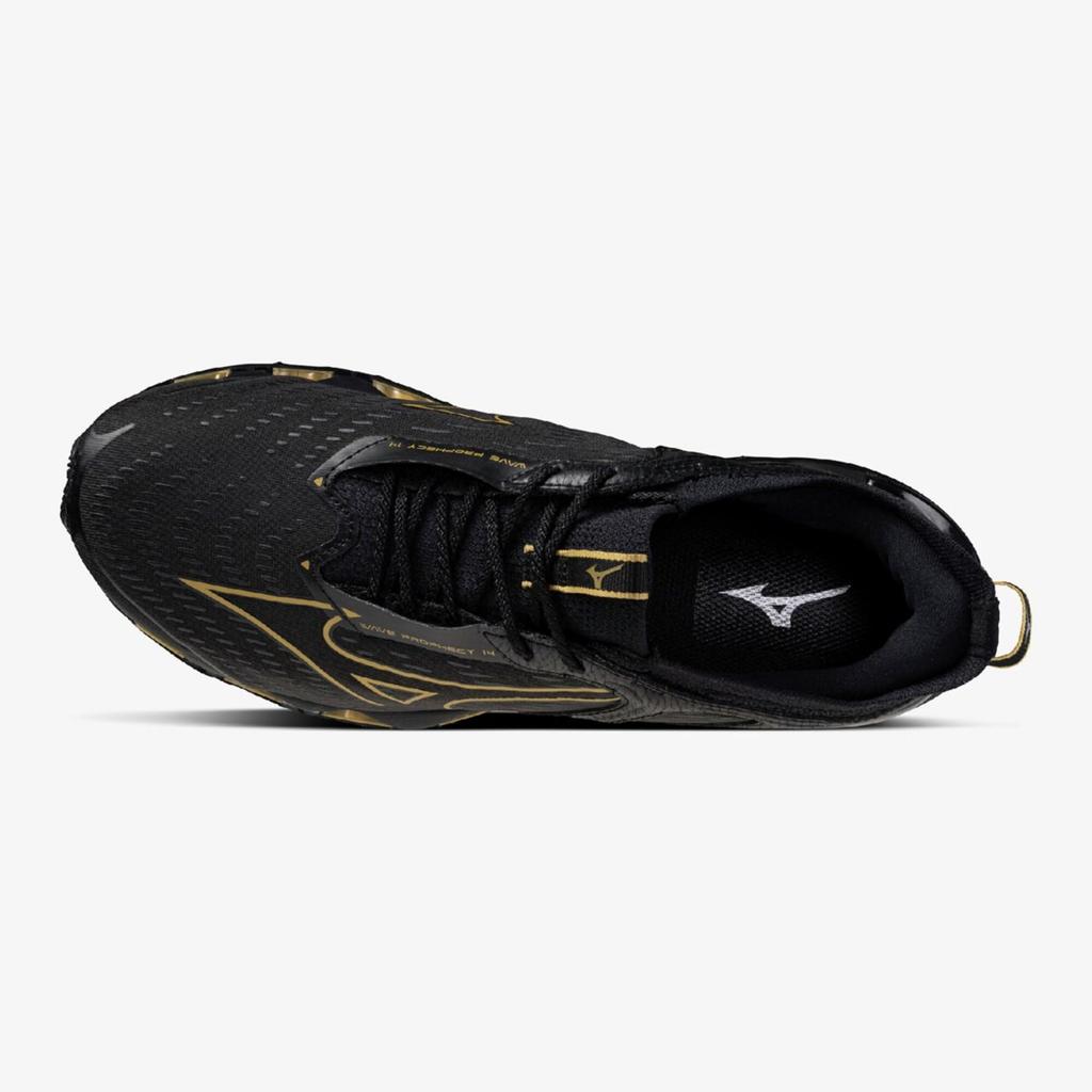 Mizuno Кроссовки для бега Wave Prophecy 14, черно-золотые, размер 28,5 см, 2E